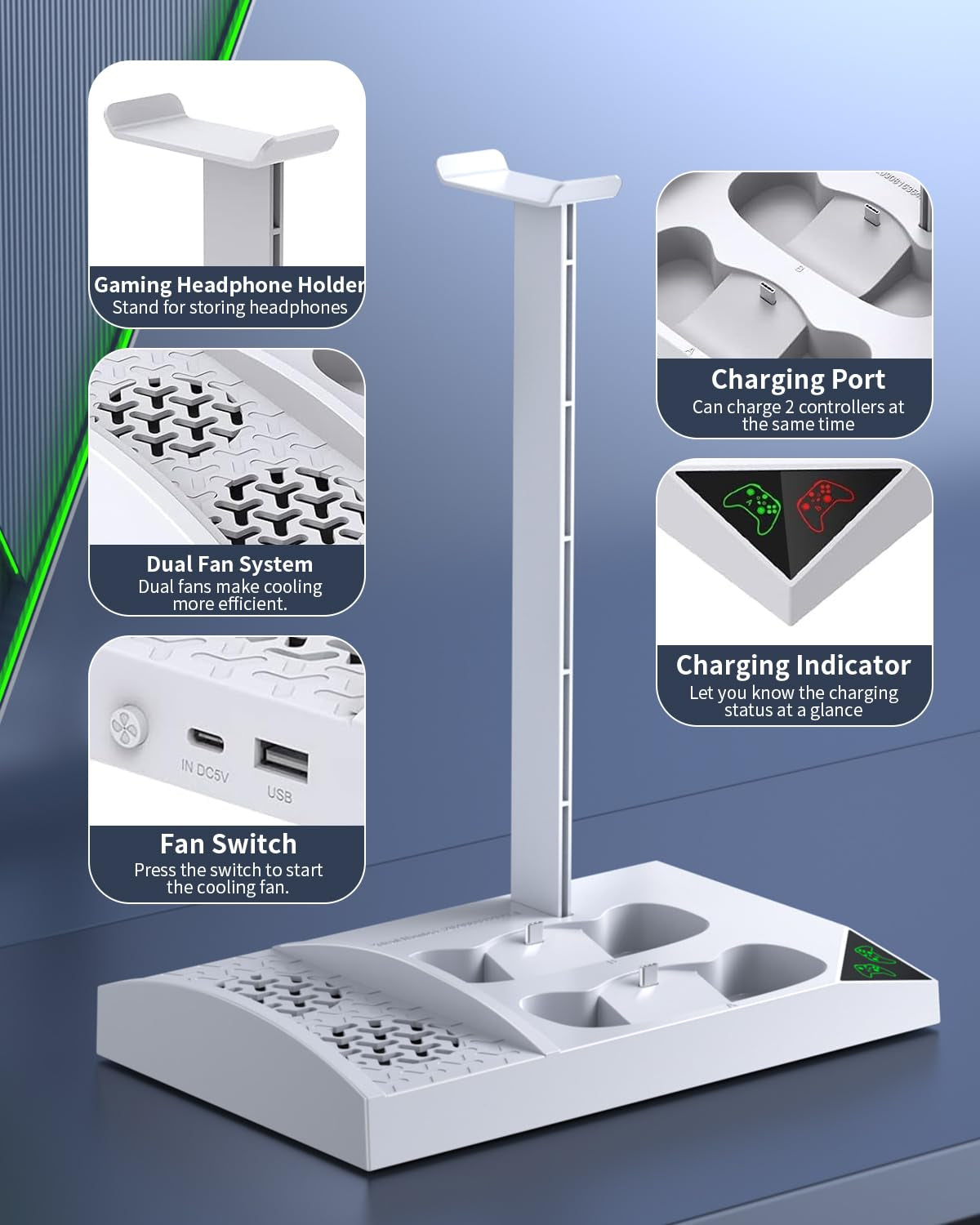 Charger Stand Cooling Fan for Xbox Series S Console/Controller